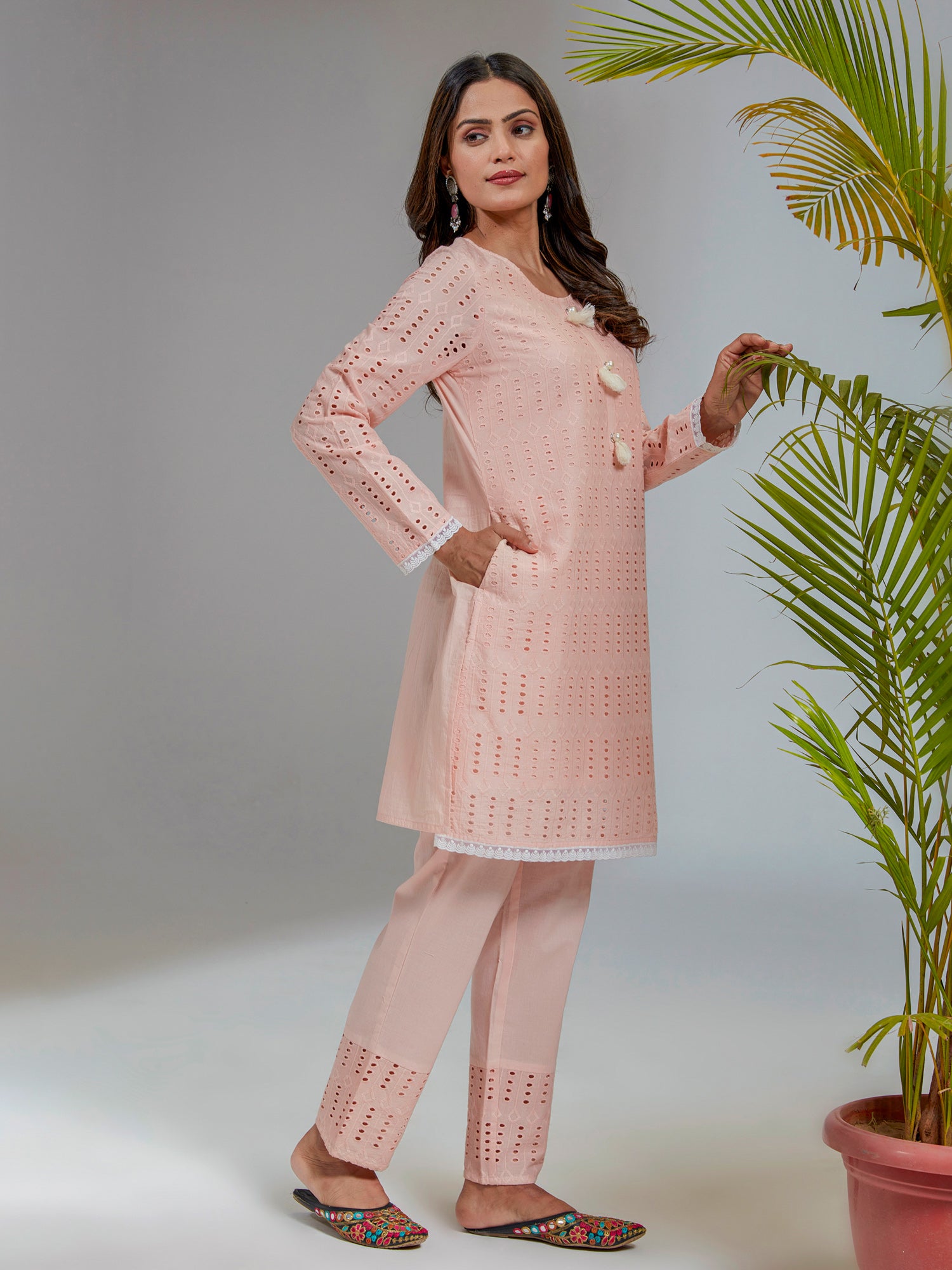 Pastel Pink Cotton A-Line Co-Ord Set